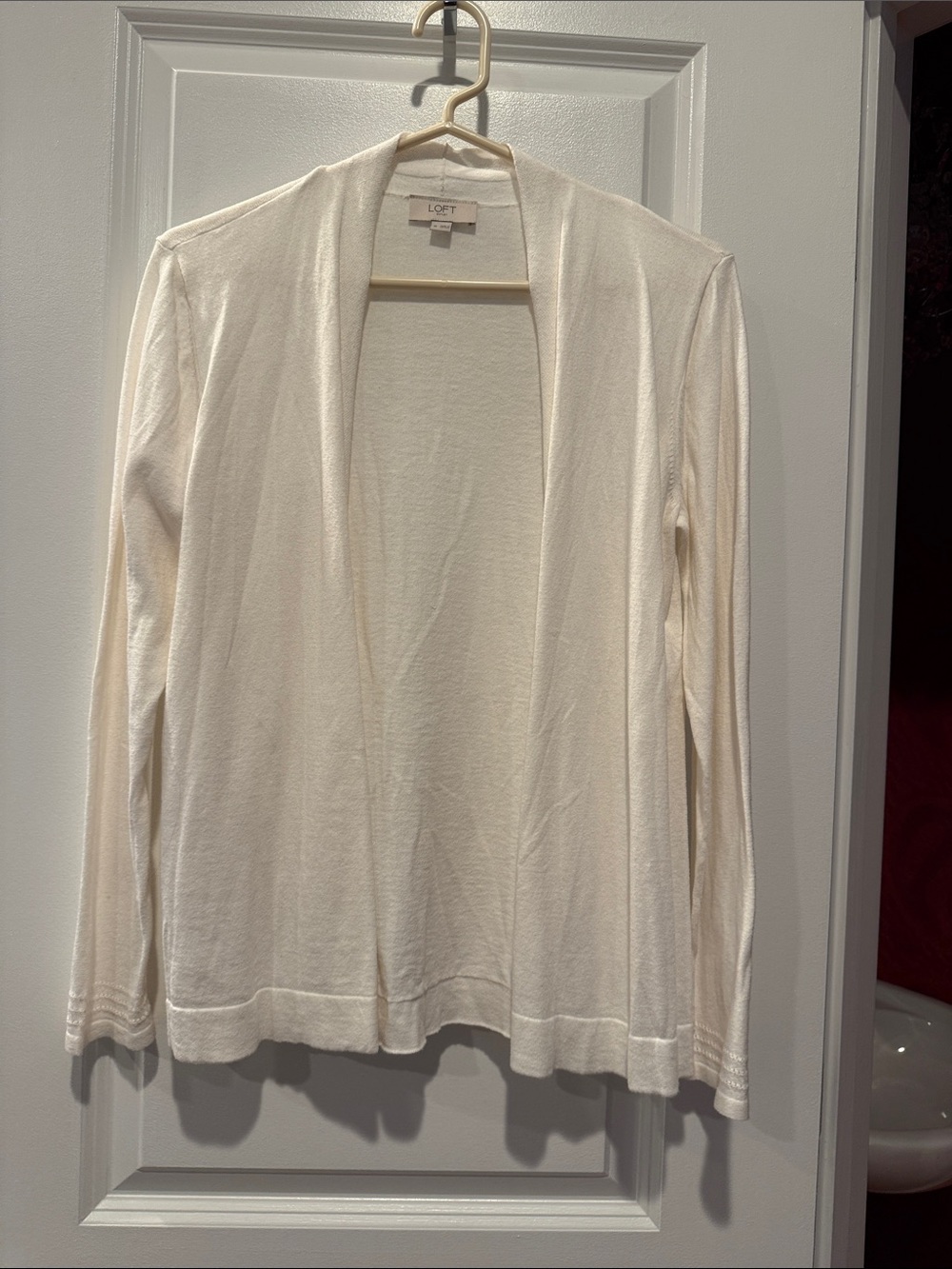 LOFT Cream Open-Front Lightweight Cardigan